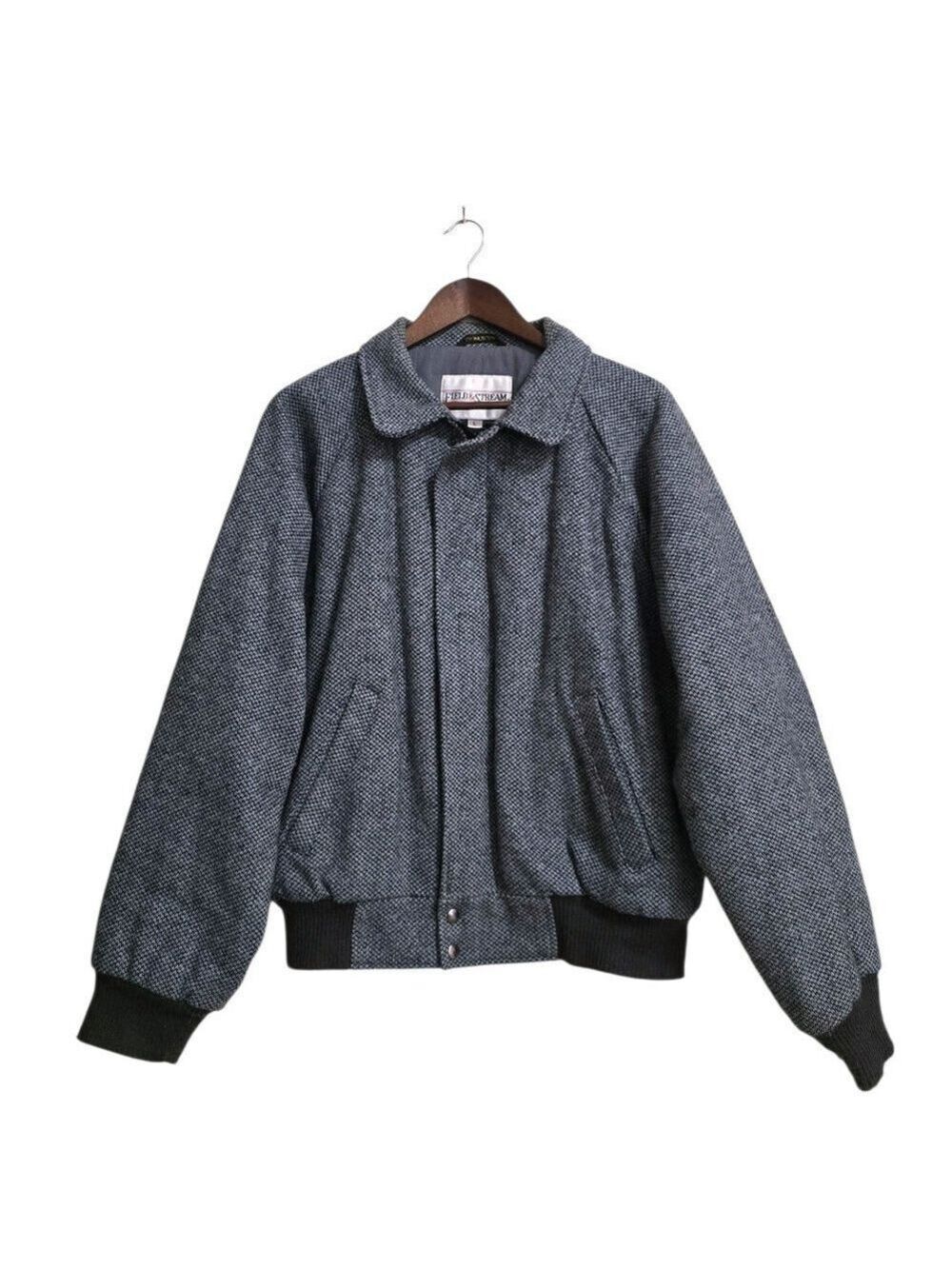 Field & Stream Vintage Navy Houndstooth Wool Blend Bomber Jacket Sz L